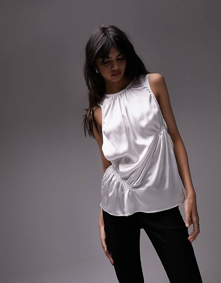 Topshop ruched detail top in ivory